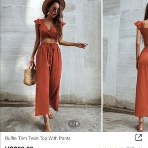 Ruffle Trim Twist Top With Pants set